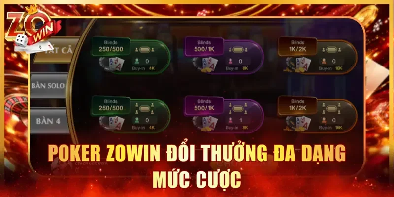 Poker ZOWIN đổi thưởng đa dạng mức cược
